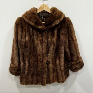 Vintage Mink Opera Coat Brown MEDIUM 3/4 length cuffed sleeves